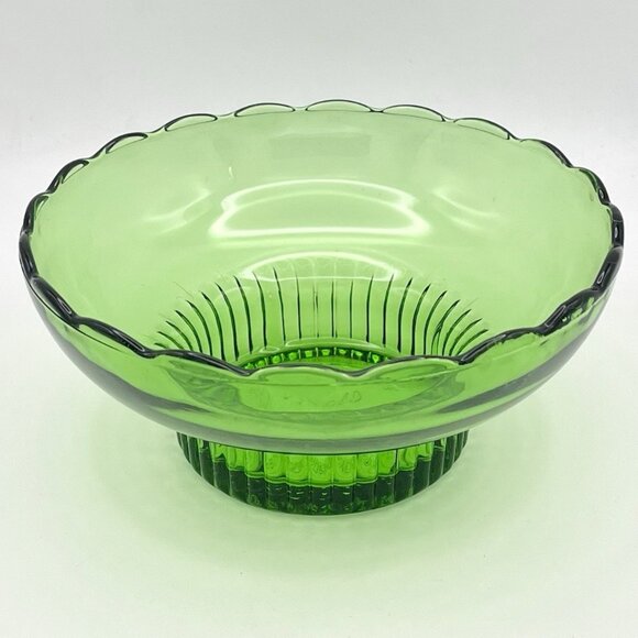 Vintage 50s E.O. Brody M2000 Green Mid Century Glass Bowl Candy Dish Scalloped - Picture 1 of 6